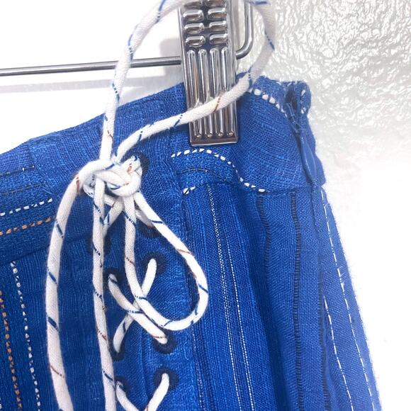 AMUR Leah Striped Linen Side Tie Stright Leg Pant in Blue Size 6 - Picture 7 of 16